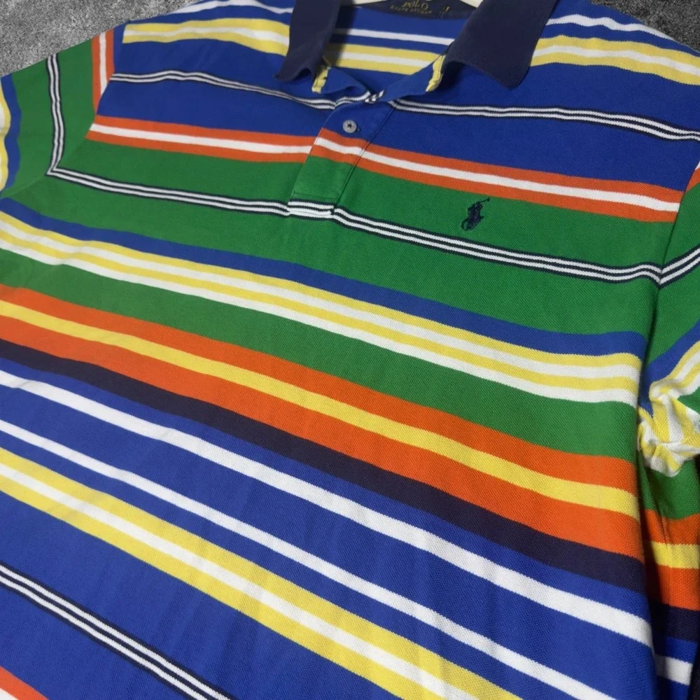 Polo Ralph Lauren Mens XXL Polo Shirt Multicolor Striped Pony Preppy Rugby